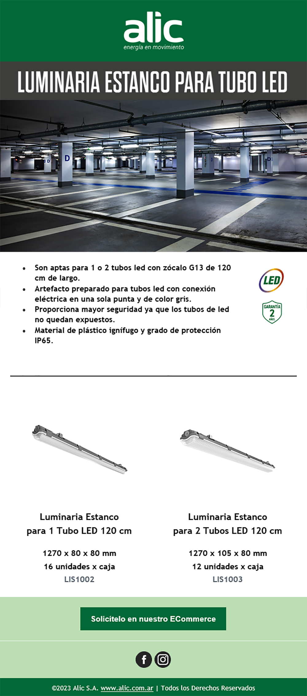 Luminaria Estanco Para Tubo LED Alic SA